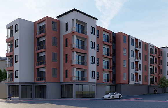 Exterior rendering of Mountain View Apartments